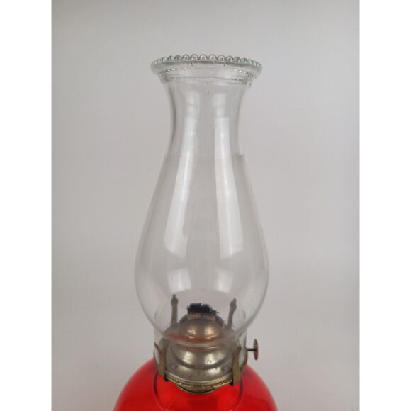 Unique Vintage Candy Red Oil Lamp With Clear Glass Chimney Fully Functional - Picture 8 of 9